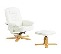 Fauteuil de Relaxation Charly avec Repose-Pieds Pouf, siège pivotant et Dossier inclinable, Assise rembourrée Confortable et Relax, revêtement synthétique Blanc Ivoire