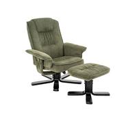 IDIMEX Fauteuil relax Charly avec tabouret vert - Fauteuil TV avec dossier réglable, fauteuil de salon avec compartiment latéral et repose-pieds, fauteuil de salon en velours côtelé