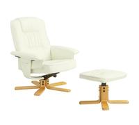 Fauteuil de Relaxation Charly avec Repose-Pieds Pouf, siège pivotant et Dossier inclinable, Assise rembourrée Confortable et Relax, revêtement synthétique Blanc Ivoire