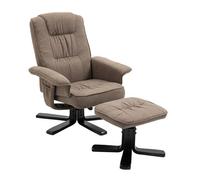 IDIMEX Fauteuil de Relaxation CHALRY avec Repose-Pieds Pouf, siège pivotant et Dossier inclinable, Assise rembourrée Confortable et Relax, revêtement en Tissu Brun et Pieds Noirs