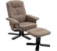 IDIMEX Fauteuil de Relaxation CHALRY avec Repose-Pieds Pouf, siège pivotant et Dossier inclinable, Assise rembourrée Confortable et Relax, revêtement en Tissu Brun et Pieds Noirs
