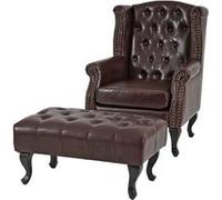 Fauteuil De Relaxation Chesterfield, Cuir Synthétique Brun Antique Avec Repose-Pied Multicolore
