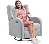 Fauteuil de relaxation électrique avec fonction pivotante & fonction coulissante, capacité de charge de 113,4 kg, fauteuil pivotant avec fonction coulissante & angle réglable, avec surface en polyeste