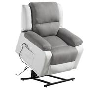 Fauteuil De Relaxation Electrique Releveur Et Massant - Microfibre / Simili - Blanc / Gris - L88 x 93 x 98cm - LOUNGITUDE