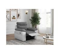 Fauteuil de relaxation électrique ROSS en tissu et simili - Blanc/Gris - L101 x P100 x H102cm - LOUNGITUDE