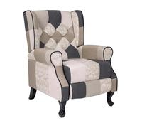 Fauteuil de relaxation en tissu patchwork BERGERE Repose-pieds inclinable gris tourterelle