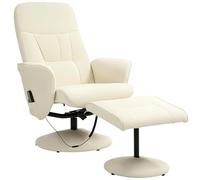 Fauteuil de Relaxation et Massage HOMCOM, Fauteuil TV pivotant avec Repose-Pieds, 10 Points de Massage, Similicuir, Cremeweiß, Moderne, Salle de Séjour, Relaxation, TV viewing