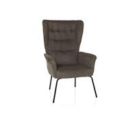 hjh LIVING – Fauteuil HAVENIO rembourré à oreilles en tissu Gris foncé