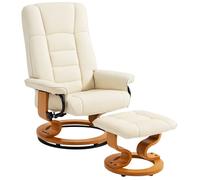 Fauteuil de relaxation inclinable HOMCOM avec repose-pied, pivotant, cadre en bois , revêtement synthétique crème