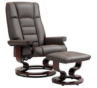 Fauteuil de relaxation inclinable HOMCOM avec repose-pied, pivotant, cadre en bois , revêtement synthétique marron