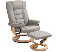 Fauteuil de relaxation inclinable HOMCOM avec repose-pied, pivotant, cadre en bois , revêtement synthétique gris