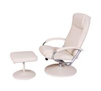 Fauteuil de relaxation N44 avec pouf pivotant simili-cuir blanc