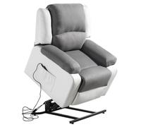 Fauteuil de Relaxation Releveur électrique 1 place Microfibre / Simili LEO - Blanc et gris - L88 x 93 x 96cm - LOUNGITUDE