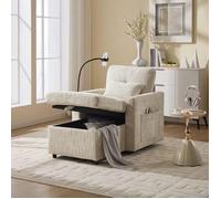 Fauteuil de Relaxation Salon de Rangement 122x55,5x23cm, Chaise Longue, Transat avec Support de Téléphone,Coussin épais, Beige