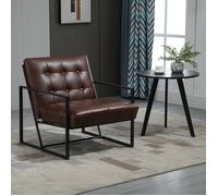 Fauteuil de salon - AKOZON - Chesterfield - Capitonné - Structure métal noir - Revêtement synthétique chocolat