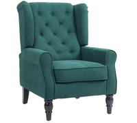 Fauteuil de salon capitonné - HOMCOM - avec assise large, pieds en bois, style classique - grand confort - 74 x 86 x 102 cm - vert