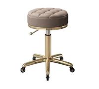 Fauteuil de salon de beauté pivotant avec hauteur réglable en cuir rond et base en acier inoxydable doré, idéal pour spa, bureau, manucure, tatouage et plus encore