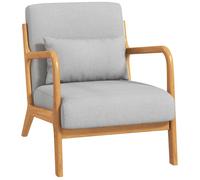 Fauteuil lounge - 3 coussins inclus - assise profonde - accoudoirs - structure bois hévéa - aspect lin gris