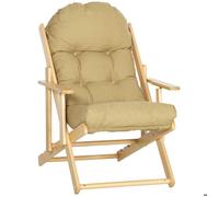 HomCom Fauteuil pliable inclinable en bois coussin capitonné épais 71x89x96 cm Marron clair