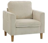 HOMCOM Fauteuil de Salon en Velours côtelé, canapé 1 Place rembourré avec Assise Large et Coussin à Ressorts, Style Moderne, pour Chambre, Salon, Petit Espace, Beige