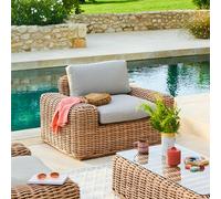 Hespéride - Fauteuil de Jardin SAVINIA Tahini - Résine Tressée Premium, Aluminium Epoxy, Coussins Déhoussables Epais - Grand Confort pour Terrasse ou Jardin
