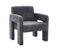 Fauteuil de salon minimaliste rembourré en chenille - Avec accoudoirs en mousse - Cadre à quatre pieds - Chaise de lecture - Pour salon, chambre à coucher, bureau, réception, style nordique - Gris