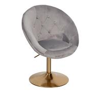 Fauteuil de salon pivotant en velours gris/doré | Fauteuil club rembourré avec dossier | Fauteuil de cocktail pivotant avec revêtement en tissu Gris/doré