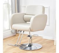 Fauteuil de Salon pour Coiffeur, Robuste, Fauteuil de barbier pivotant à 360 degrés, Fauteuil de Coiffure hydraulique, équipement de beauté pour Spa, Coiffure et Tatouage,Blanc,Round Chassis