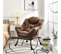 Fauteuil de Salon - RELAX4LIFE - Tissu Polyester - Cadre en Métal - Poche Latérale - Chaise de Lecture - Charge 114KG - Brun