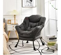 Fauteuil de Salon - RELAX4LIFE - Tissu Polyester - Cadre en Métal - Poche Latérale - Chaise de Lecture - Charge 114KG - Gris
