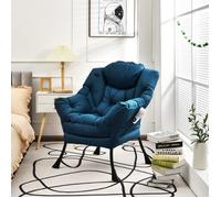 Fauteuil de Salon - RELAX4LIFE - Tissu Polyester - Cadre en Métal - Poche Latérale - Chaise de Lecture - Charge 114KG - Bleu