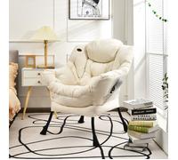 Fauteuil de Salon - RELAX4LIFE - Tissu Polyester - Cadre en Métal - Poche Latérale - Chaise de Lecture - Charge 114KG - Beige