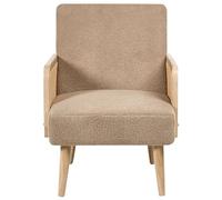 Fauteuil de Salon Rétro avec Accoudoirs en Tresse Viennoise Rembourré Bouclé Beige Sable Hojby