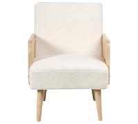 Fauteuil de Salon Rétro avec Accoudoirs en Tresse Viennoise Rembourré Bouclé Blanc Cassé Hojby