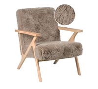Fauteuil de Salon Rétro en Fausse Fourrure avec Structure en Bois Taupe Kisa