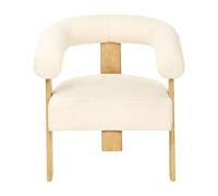 Fauteuil de Salon Rétro Pieds en Bois Marron Clair Revêtement Rembourré Bouclé Blanc Cassé Ilbro