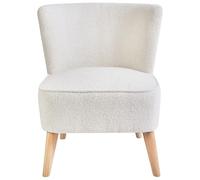 Fauteuil de Salon sans Accoudoirs Pieds en Bois d'Hévéa Siège Rembourré en Tissu Bouclé Blanc Cassé Alven