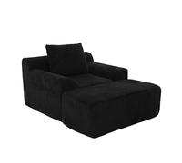 Fauteuil de salon surdimensionné en velours côtelé avec tabouret, siège profond, coussin de dossier amovible, poches de rangement latérales, noyau à ressorts en mousse, module combinable pour salon