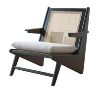Fauteuil de Salon Vintage en rotin avec accoudoirs, Fauteuil de Lecture for Salon, Chambre, Balcon, terrasse(Svart)