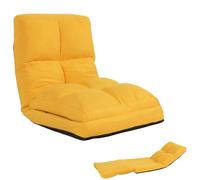 Mendler Fauteuil de Sol HWC-N45, Fauteuil-lit Pliable Fauteuil Fonctionnel, Fonction Sommeil Pliable Cadre Acier Velours - Jaune