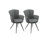Fauteuil de table ELLIPSE - Lot de 2 - assise matelassée tissu gris - pieds métal laqué anthracite