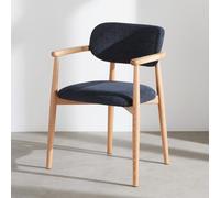 Fauteuil de table en textile bleu et bois de chêne 59x79x54cm Beige