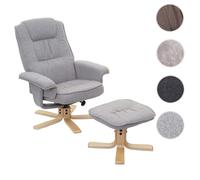 Fauteuil de télé M56, fauteuil de relaxation avec tabouret, tissu ~ gris clair