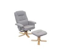 Fauteuil de télé M56, fauteuil de relaxation avec tabouret, tissu gris clair