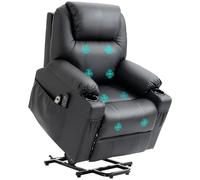 Fauteuil de télévision HOMCOM avec Fonction releveur électrique, Massage, Couchage, Porte-gobelet, télécommande et Poche latérale, Noir, Moderne, Fauteuil de relaxation, Simili cuir, Acier