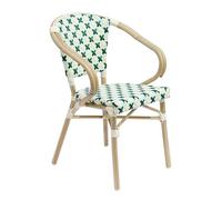 Fauteuil de terrasse bistrot parisien en aluminium et rotin vert foncé