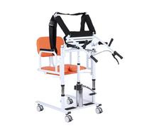 Fauteuil de Transfert élévateur pour Patients, Fauteuil Roulant de Salle de Bain pour Personnes âgées, siège divisé à 180° réglable en Hauteur avec Pot et Table à Manger,Orange,D