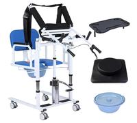 Fauteuil De Transfert Hydraulique Pour Patients, Avec SièGe Divisé à 180°, Hauteur RéGlable, Coussin De SièGe Amovible Et Pot IntéGré Pour Personnes âGéEs Et HandicapéEs Blue