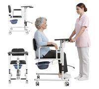 Fauteuil de transfert pour élévateur patient, fauteuil roulant hydraulique 5 en 1, fauteuils réglables hauteur avec chaise douche et planche à manger, capacité 440 lb les personnes Noir