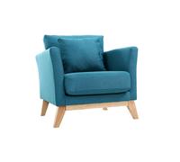 Fauteuil scandinave déhoussable en tissu bleu canard et bois clair OSLO